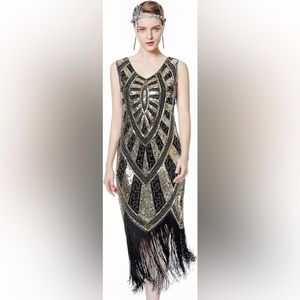 Metme Women's 1920s Flapper Dress Sequins Art Deco M